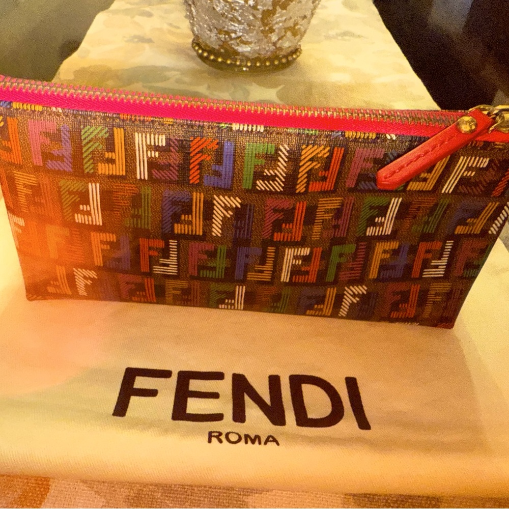 AUTHENTIC FENDI MULTI COLOR MONOGRAMMED CANVAS POUCH - EUC PRELOVED-EUC - Picture 8 of 15
